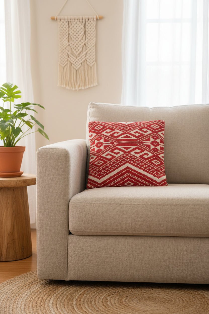 Red and white cushion cover