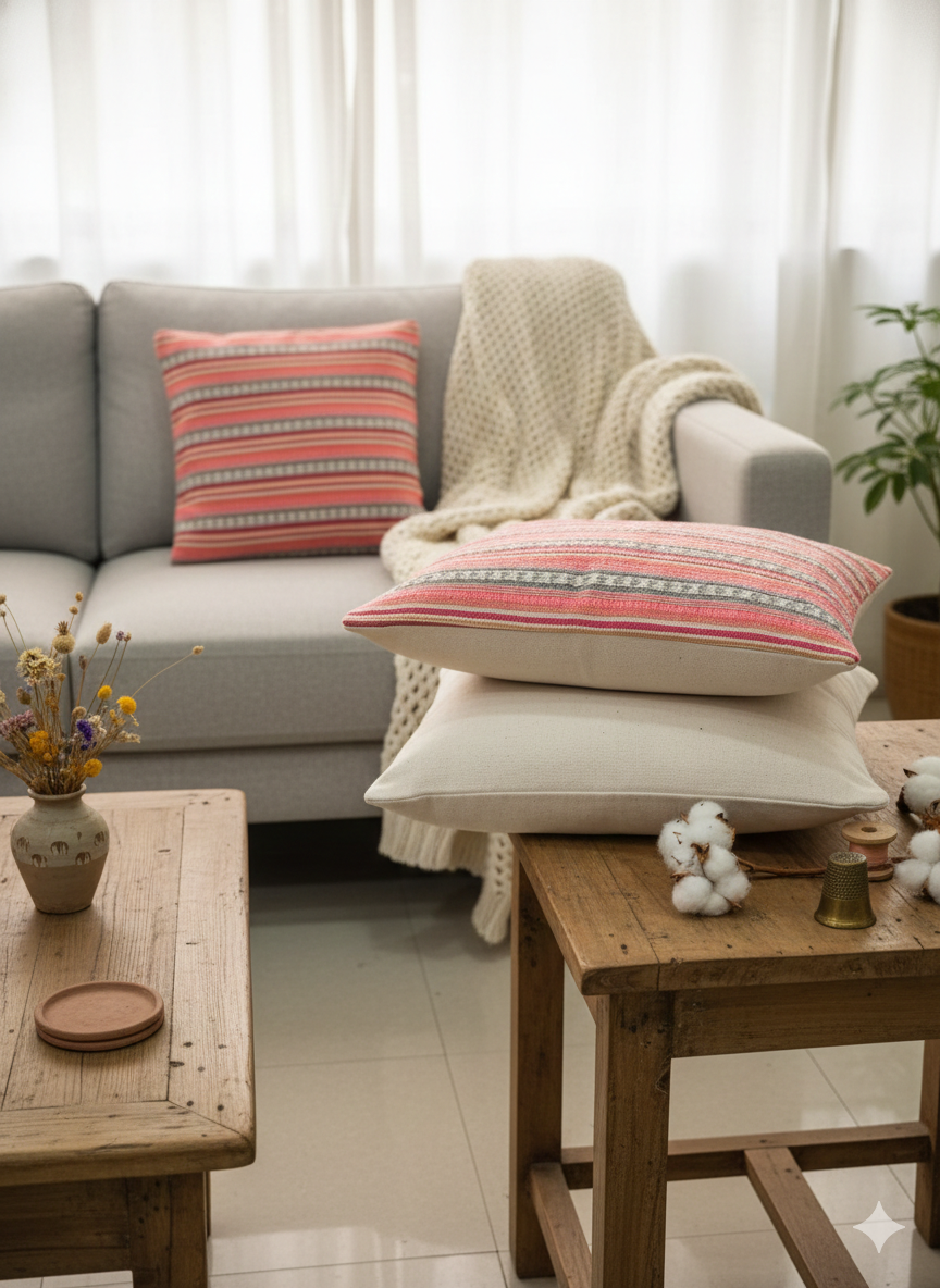 Soft Pink Handloom Cotton Cushion Cover