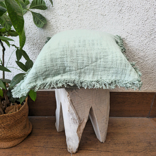 Solid Green Boho Style Handcrafted Cushion Cover