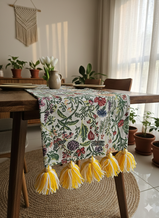 Sunflower Floral Jacquard Handloom Table Runner 