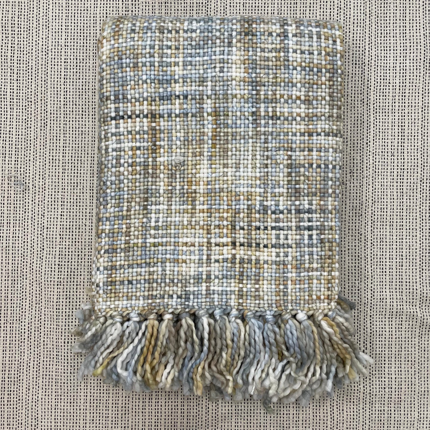 Grey, White, and Yellow Acrylic Sofa Throw with Tassels | Handwoven Decorative Blanket