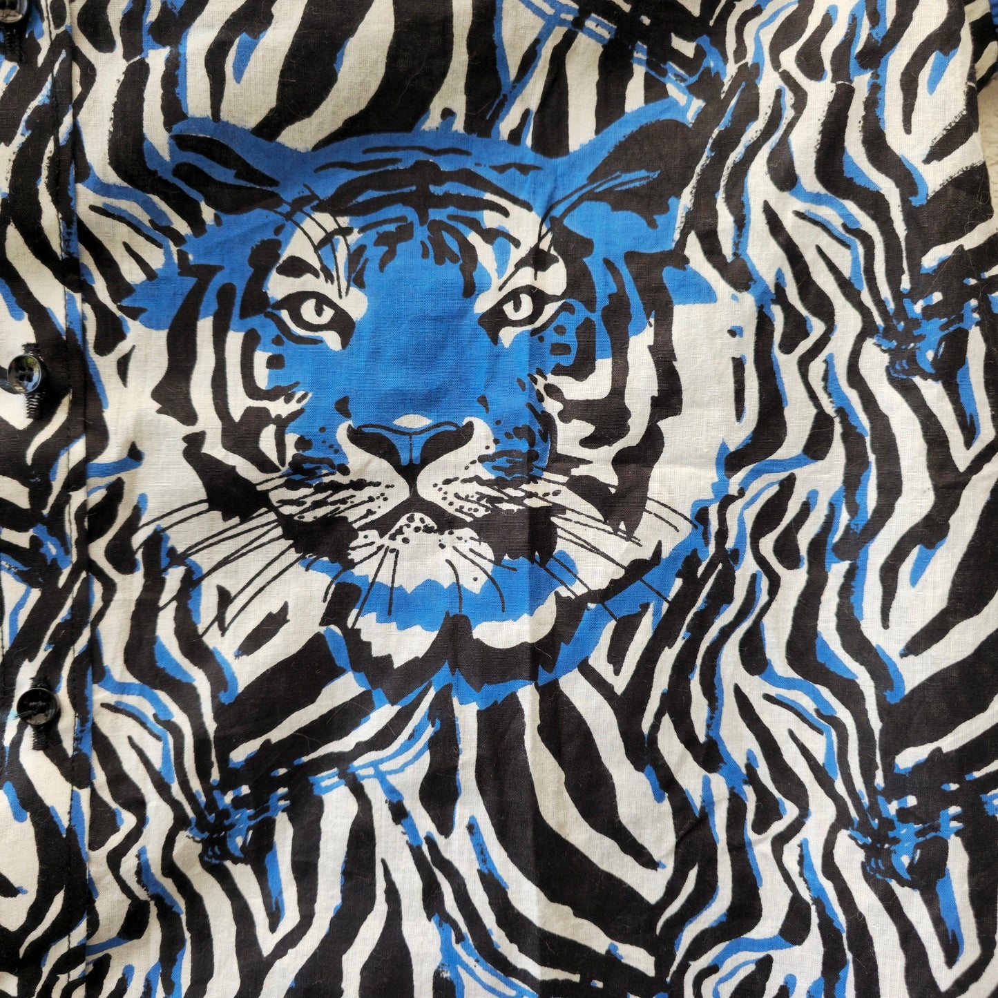 Tiger Print Blue And Black Unisex Cotton Shirt