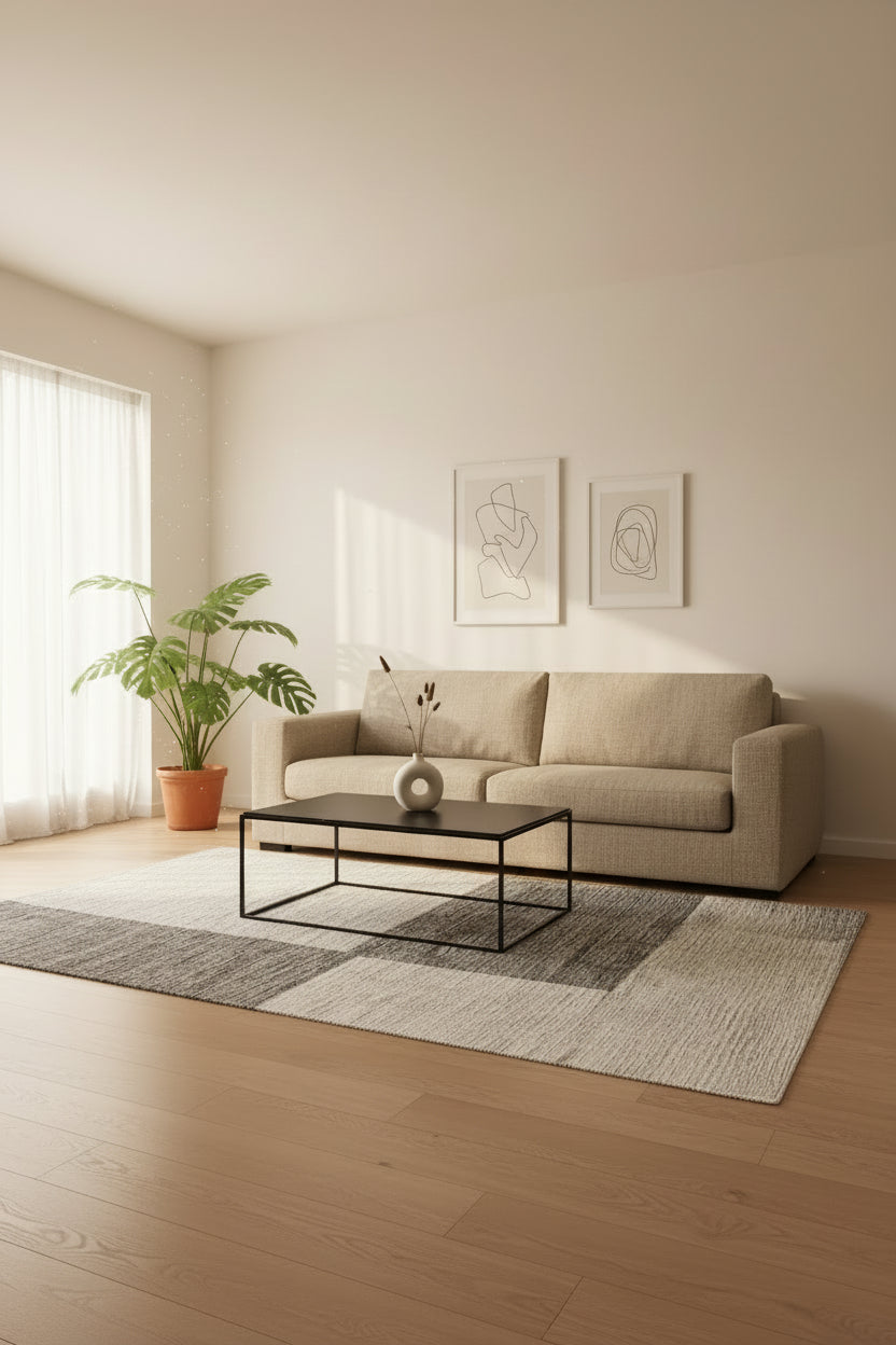 Varsaca Handwoven Monochrome Color-Block Cotton Rug