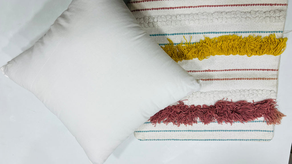 Vasaca Boho Multi-Color Striped Cotton Throw Pillow Cover | Tufted Fringe Cushion