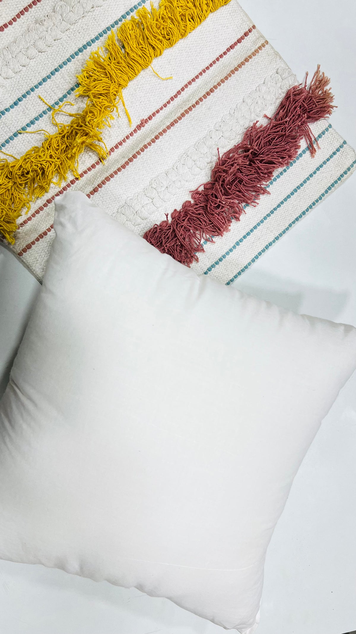Vasaca Boho Multi-Color Striped Cotton Throw Pillow Cover | Tufted Fringe Cushion