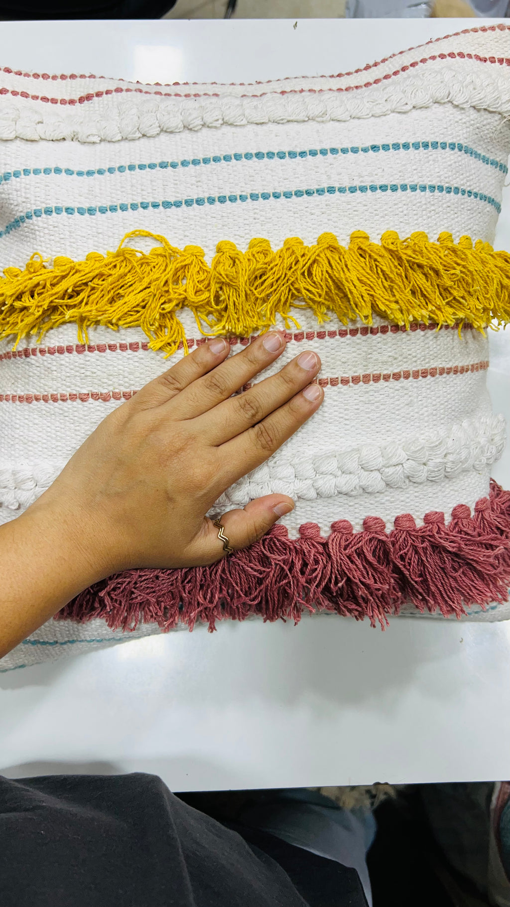 Vasaca Boho Multi-Color Striped Cotton Throw Pillow Cover | Tufted Fringe Cushion