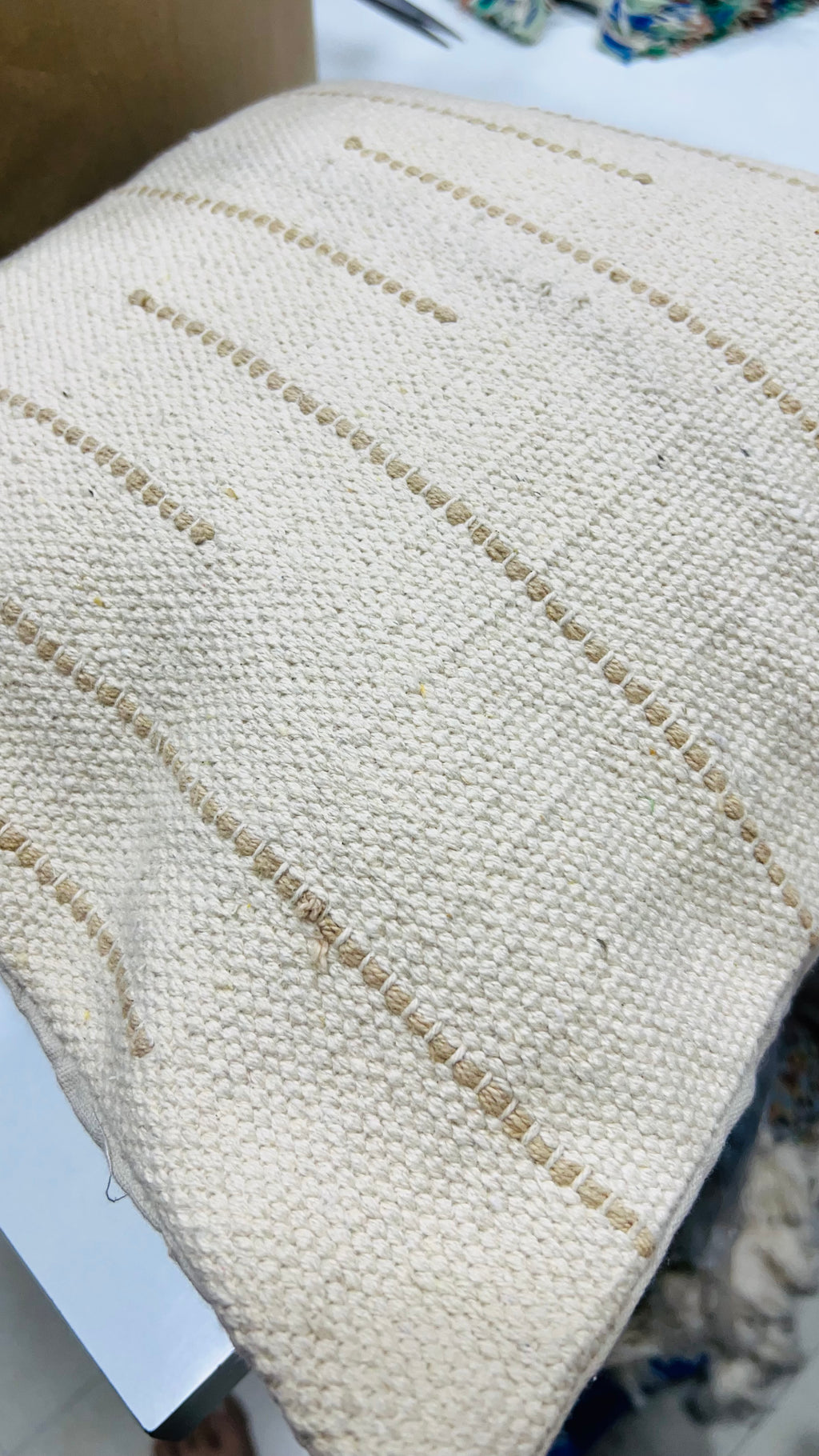 Vasaca Boho Off-White Dotted Line Cotton Throw Pillow Cover | Minimalist Textured Cushion