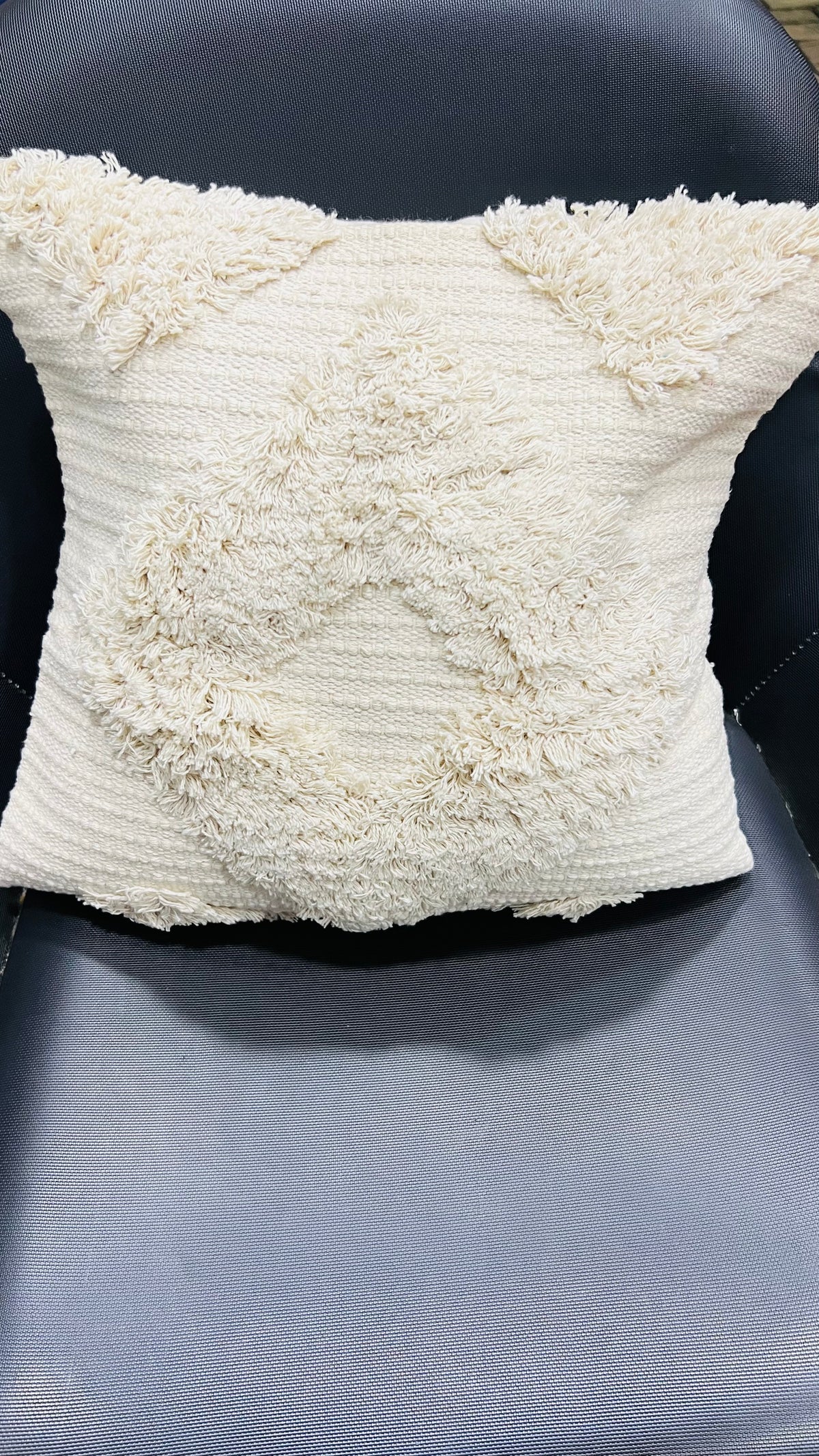 Vasaca Boho Off-White Tufted Cotton Throw Pillow Cover | Textured Geometric Cushion