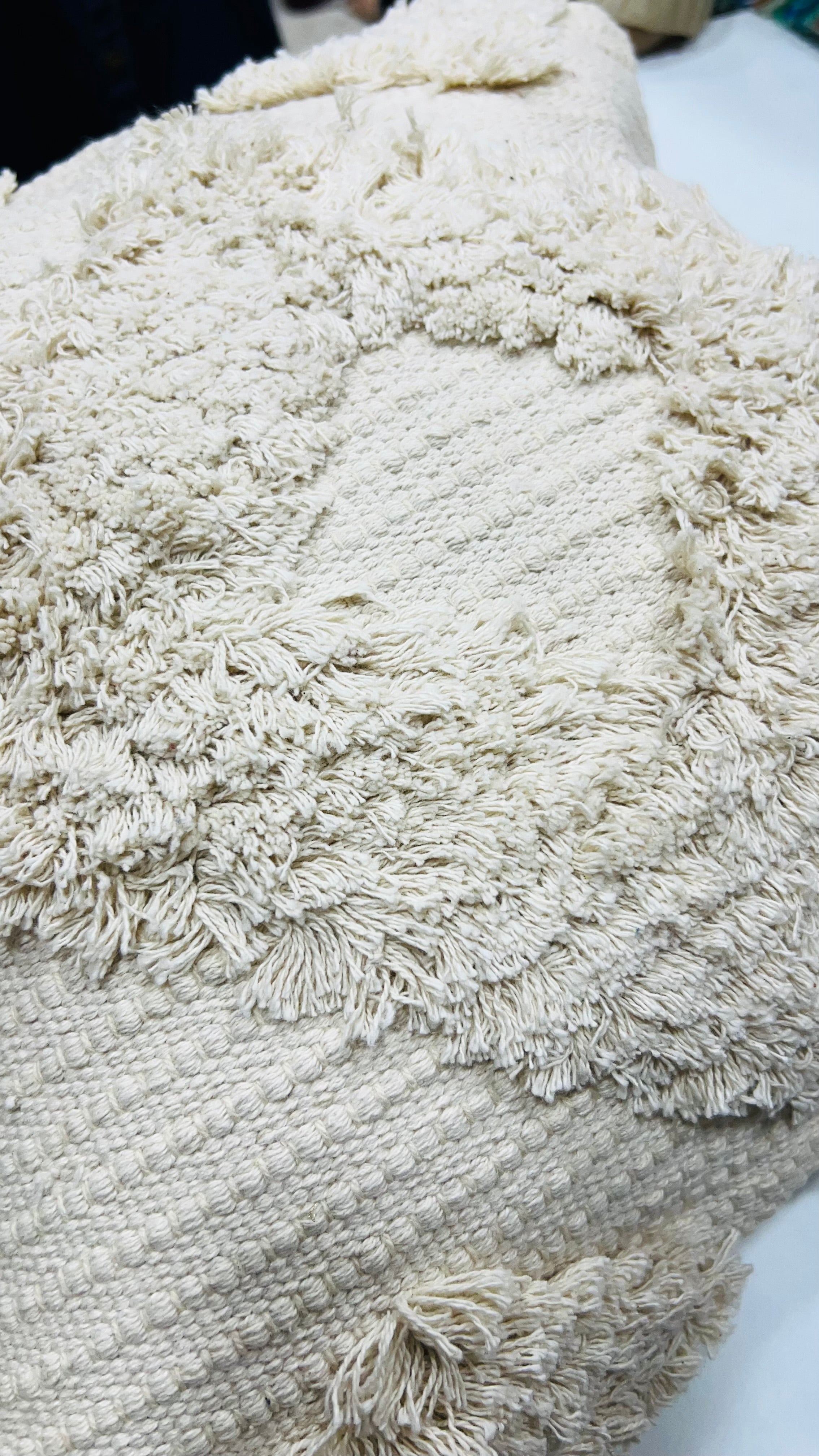 Vasaca Boho Off-White Tufted Cotton Throw Pillow Cover | Textured Geometric Cushion