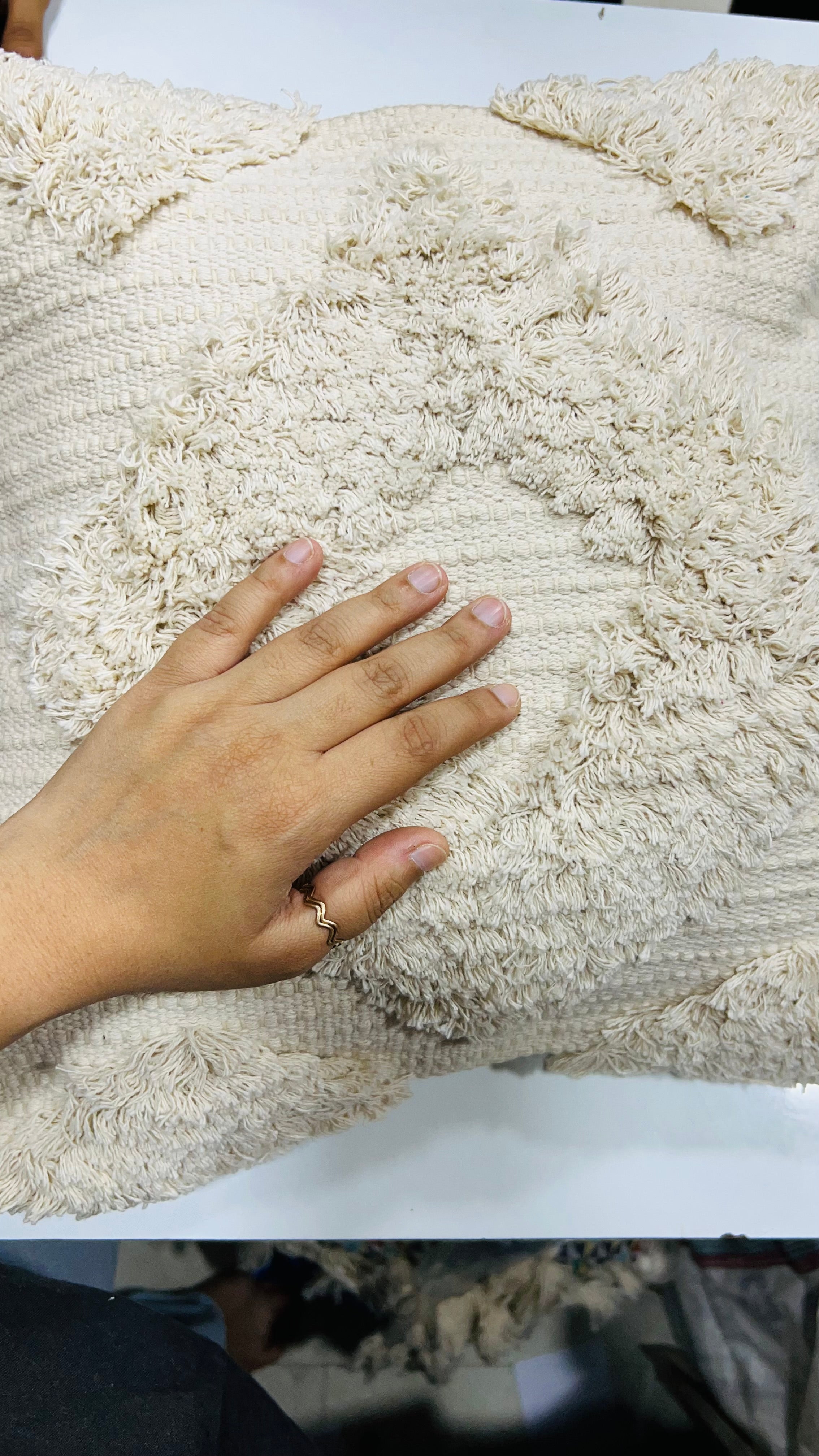 Vasaca Boho Off-White Tufted Cotton Throw Pillow Cover | Textured Geometric Cushion