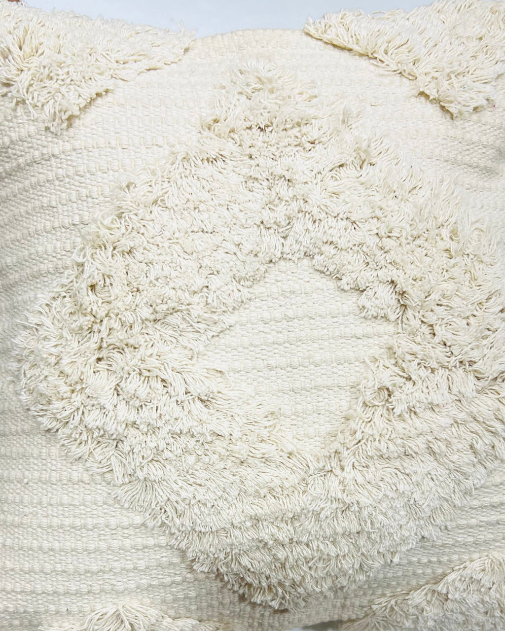 Vasaca Boho Off-White Tufted Cotton Throw Pillow Cover | Textured Geometric Cushion