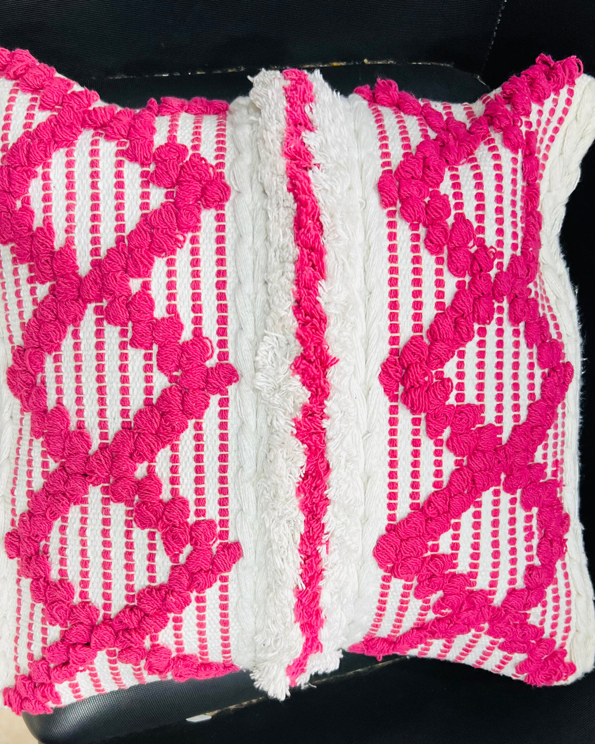 Vasaca Boho Pink Tufted Cotton Throw Pillow Cover | Handcrafted Geometric Cushion