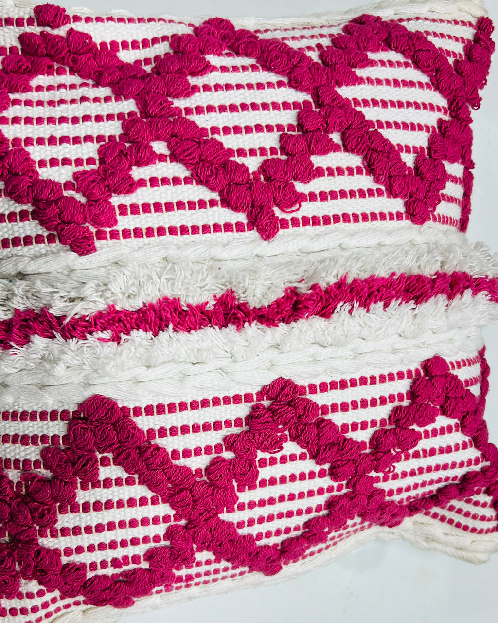 Boho Pink Tufted Cotton Throw Pillow Cover | Handcrafted Geometric Cushion