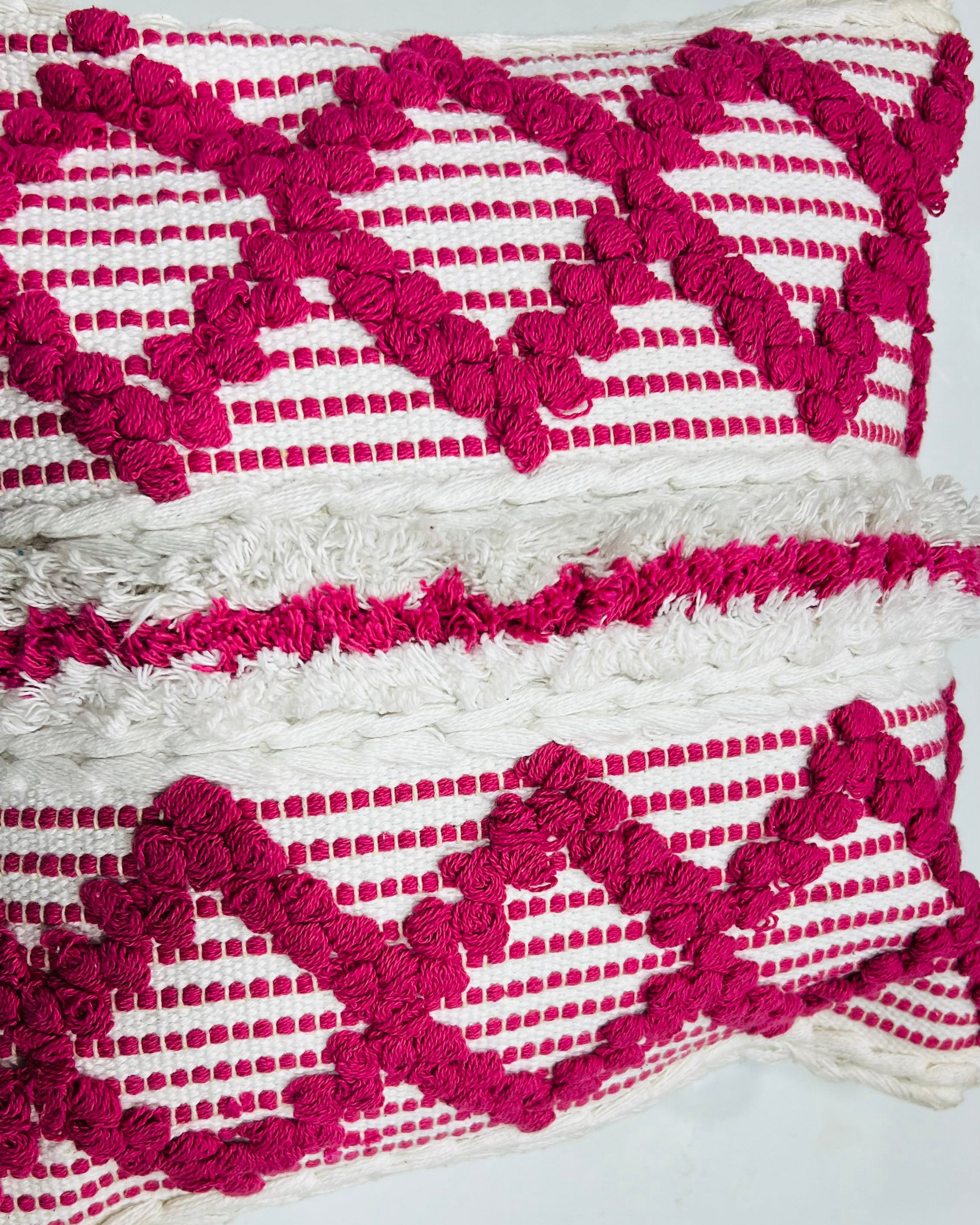 Vasaca Boho Pink Tufted Cotton Throw Pillow Cover | Handcrafted Geometric Cushion