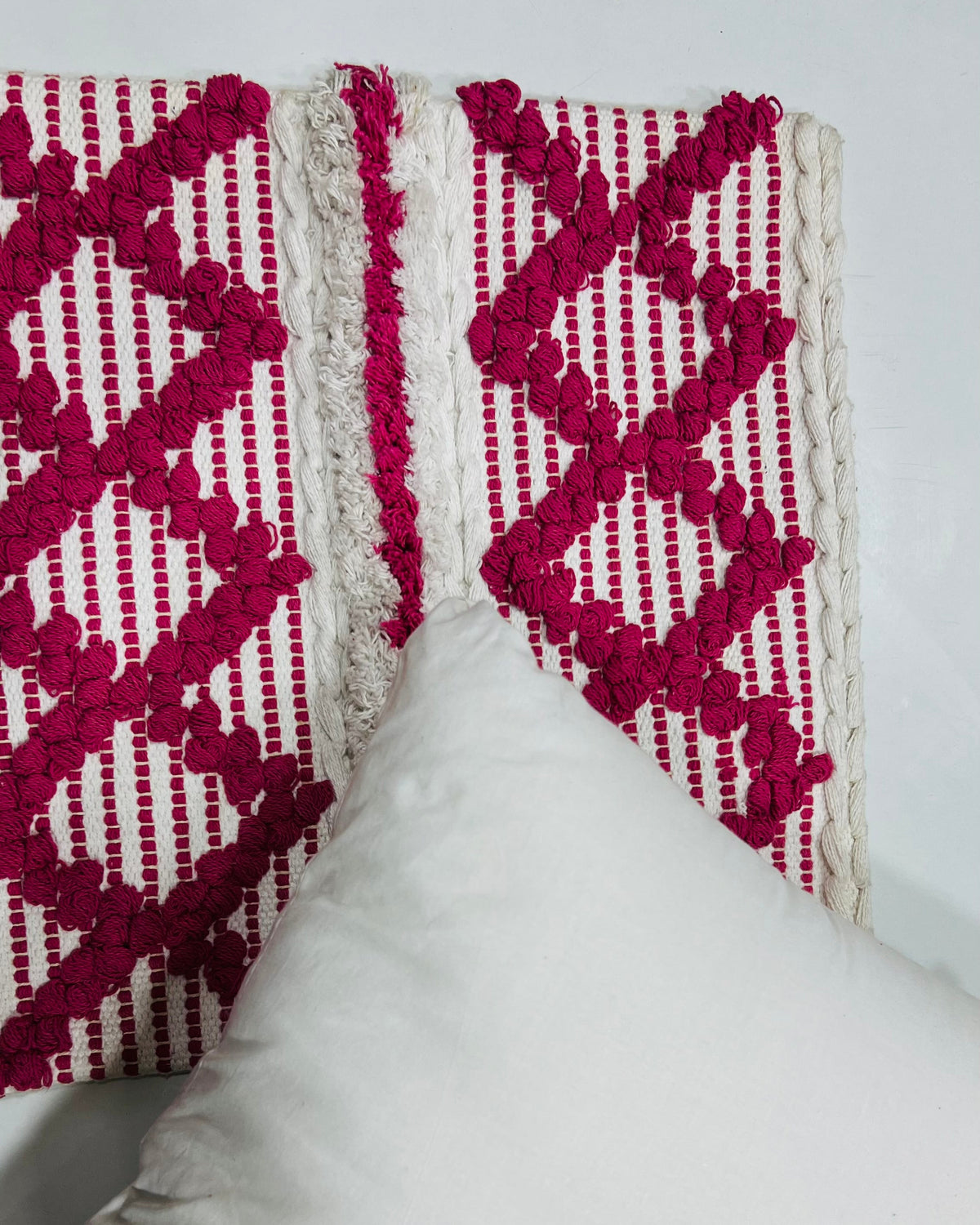 Boho Pink Tufted Cotton Throw Pillow Cover | Handcrafted Geometric Cushion