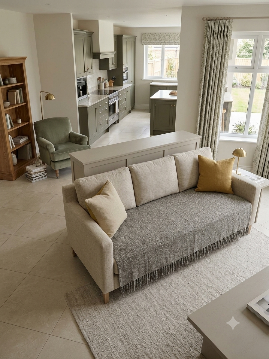 Vasaca dark grey thick handwoven cotton seat-only sofa runner with slubbed texture and fringed edge, fitted onto the seating cushions of a three-seater sofa.