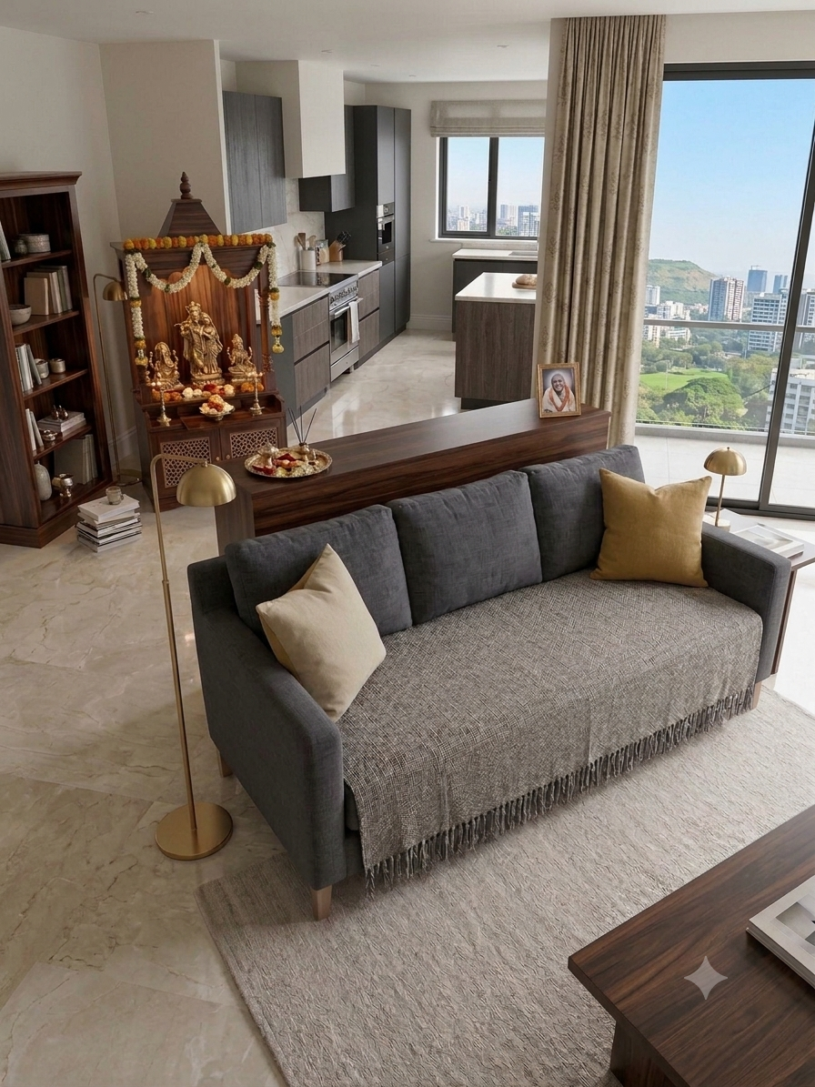 Vasaca dark grey thick handwoven cotton seat-only sofa runner with slubbed texture and fringed edge, fitted onto the seating cushions of a three-seater sofa.