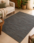 5.1x5 ft | Teal & Charcoal Heathered Handwoven Rug | Textured Flatweave Dhurrie Area Rug