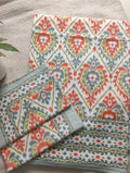 White, Grey & Orange Ikkat Cotton Bedsheet – King Size 108x108″ with Pillow Covers