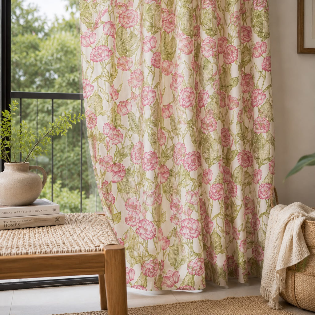 Botanical Tulip Lightweight Cotton Semi-Sheer Curtains