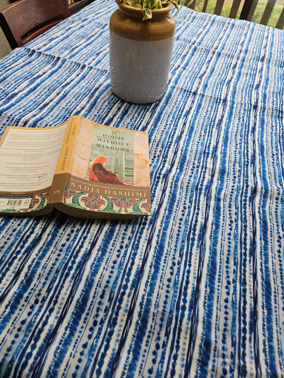 Indigo Stripe Cotton Table Cover | Handcrafted Printed Dining Table Cover