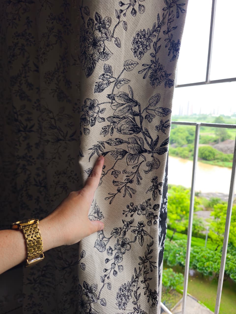 Midnight Botanical Cotton Curtain | Premium Floral Window Curtain