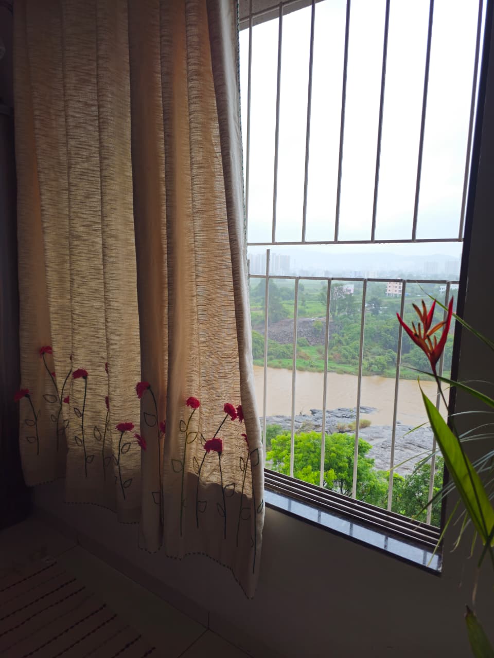 Blossom Meadow Hand Embroidered Cotton Curtain | Handcrafted Floral Window Curtain