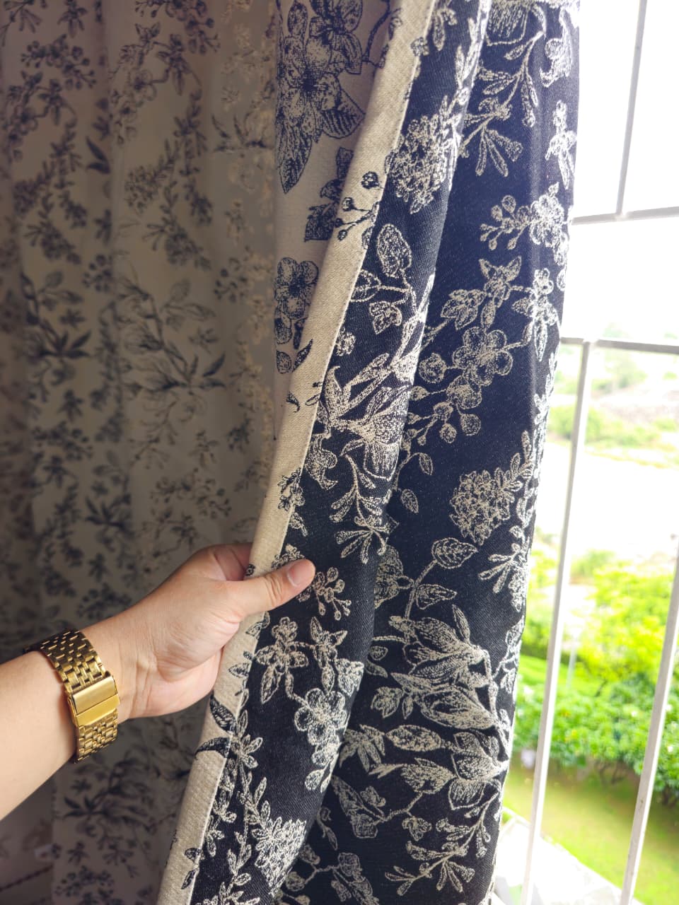 Midnight Botanical Cotton Curtain | Premium Floral Window Curtain