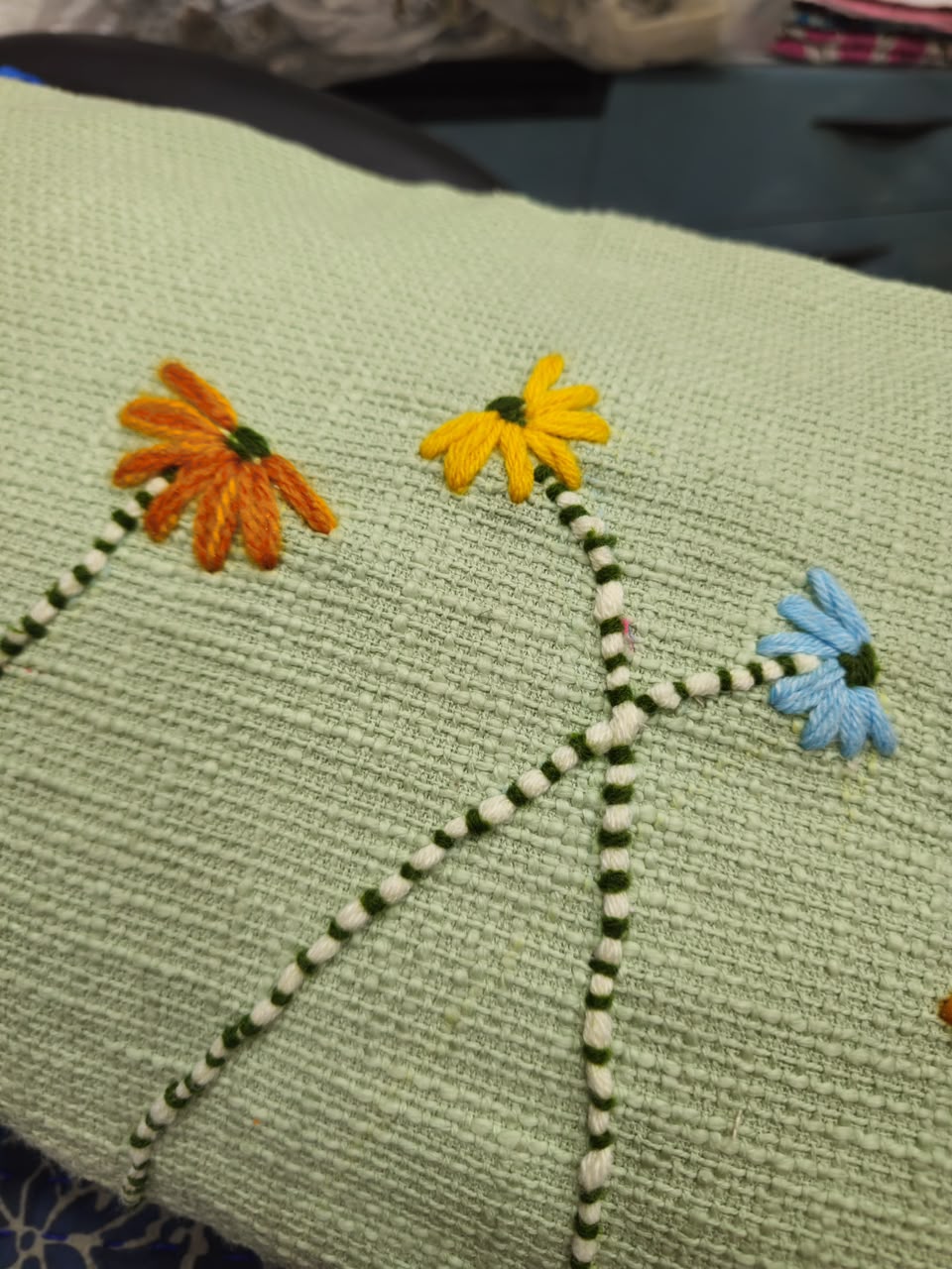 Hand Embroidered Wind bloom Cushion Cover | Bespoke artisan crafted handloom Sage Green