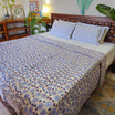 White And Blue Kantha Work Floral Bedcover