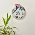 White Fabric Embroidery Hoop with Black Abstract Motifs – Upcycled Material | Multiple Sizes