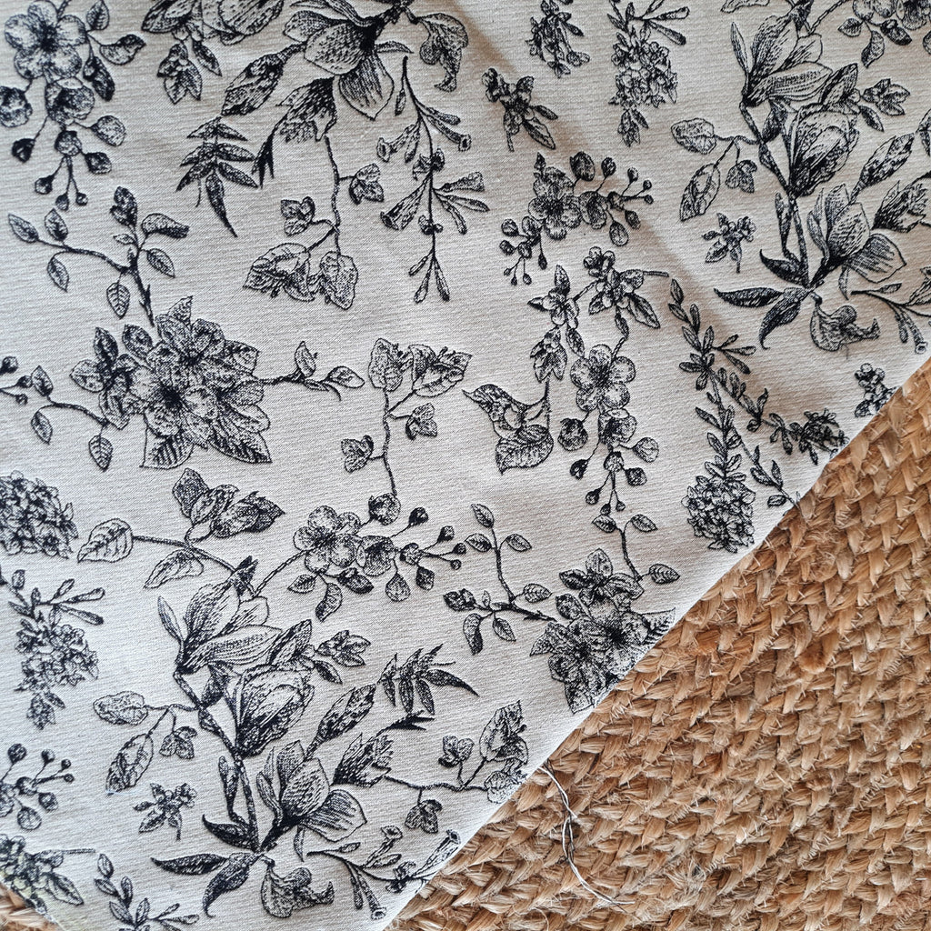 White Handloom Cotton Sofa Cover with Black Leaf Artwork – Elegant & Durable
