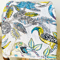 White Monkey Print Kantha Work Bedcover