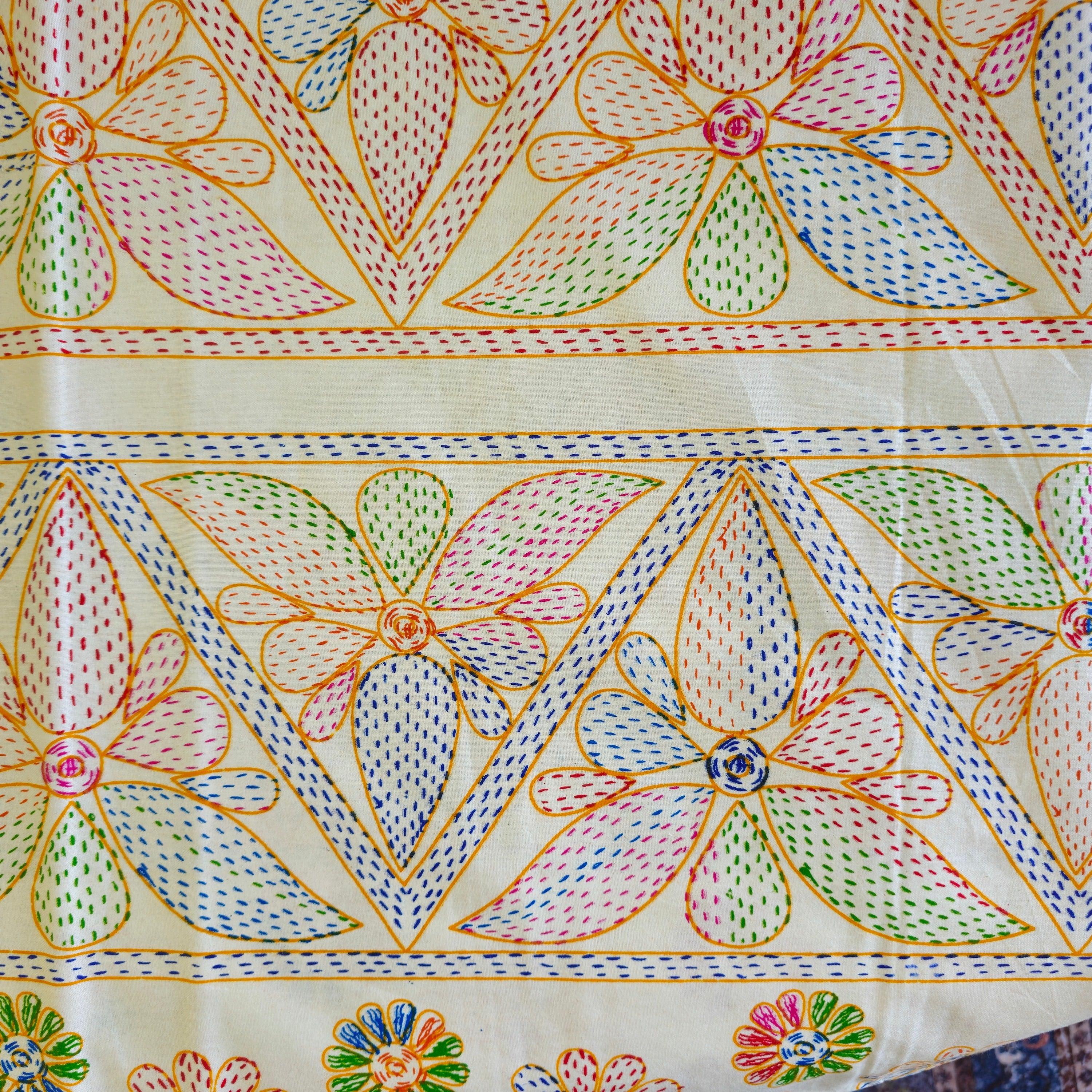 Pure Cotton White Multi Colour Bed Sheet With Brown Border