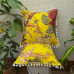 Yellow Flower Print Pure Cotton Cushion Cover With White Lace