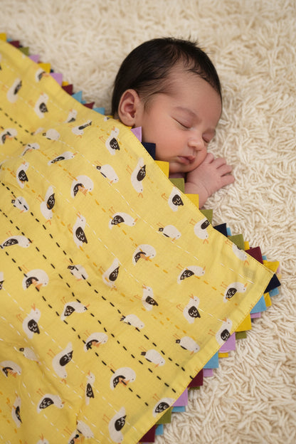 Yellow Handmade Kantha Baby Quilt