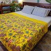 Yellow Kantha Work Floral Single Bedcover