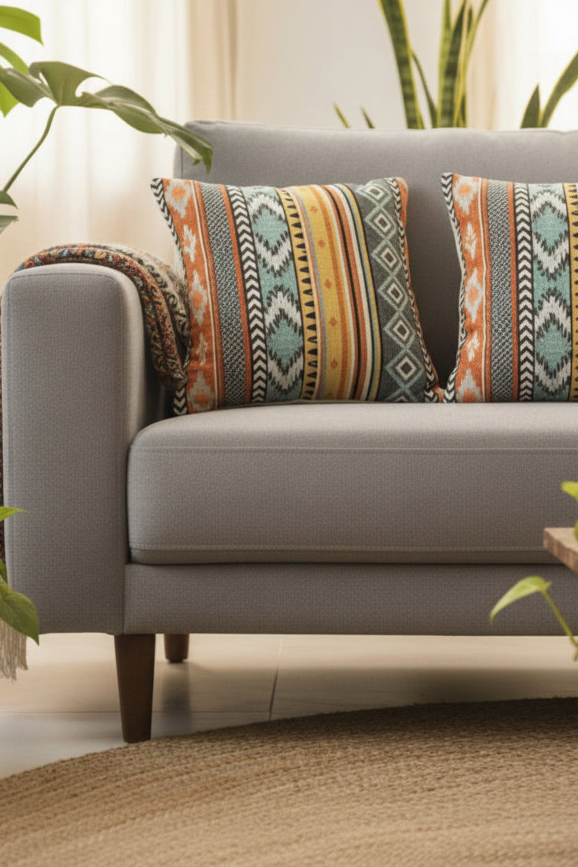Yellow Orange Grey Jacquard Cushion Cover