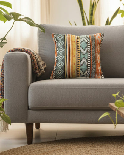 Yellow Orange Grey Jacquard Cushion Cover