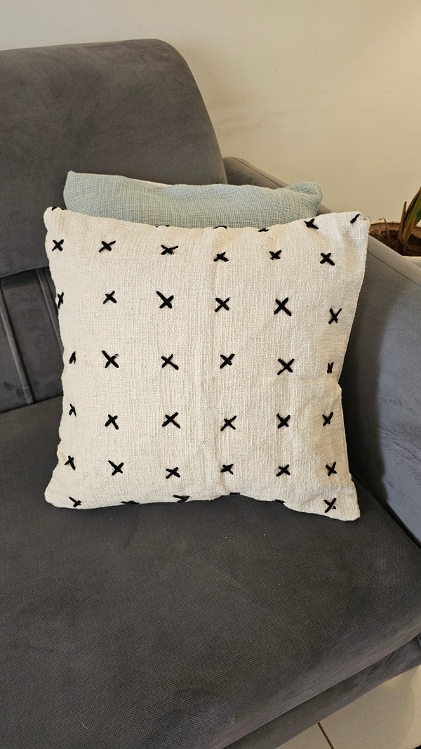 beige and white jute cotton cushion cover