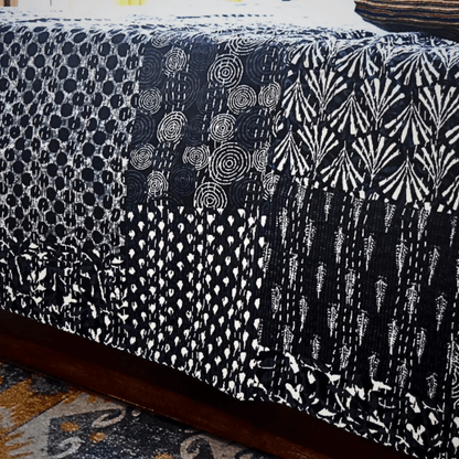 black and white kantha quilt