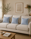 Sky Blue Handloom Jute Cotton Cushion Cover with Lace Detail