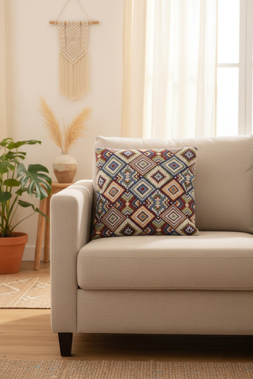 blue brown diamond cushion