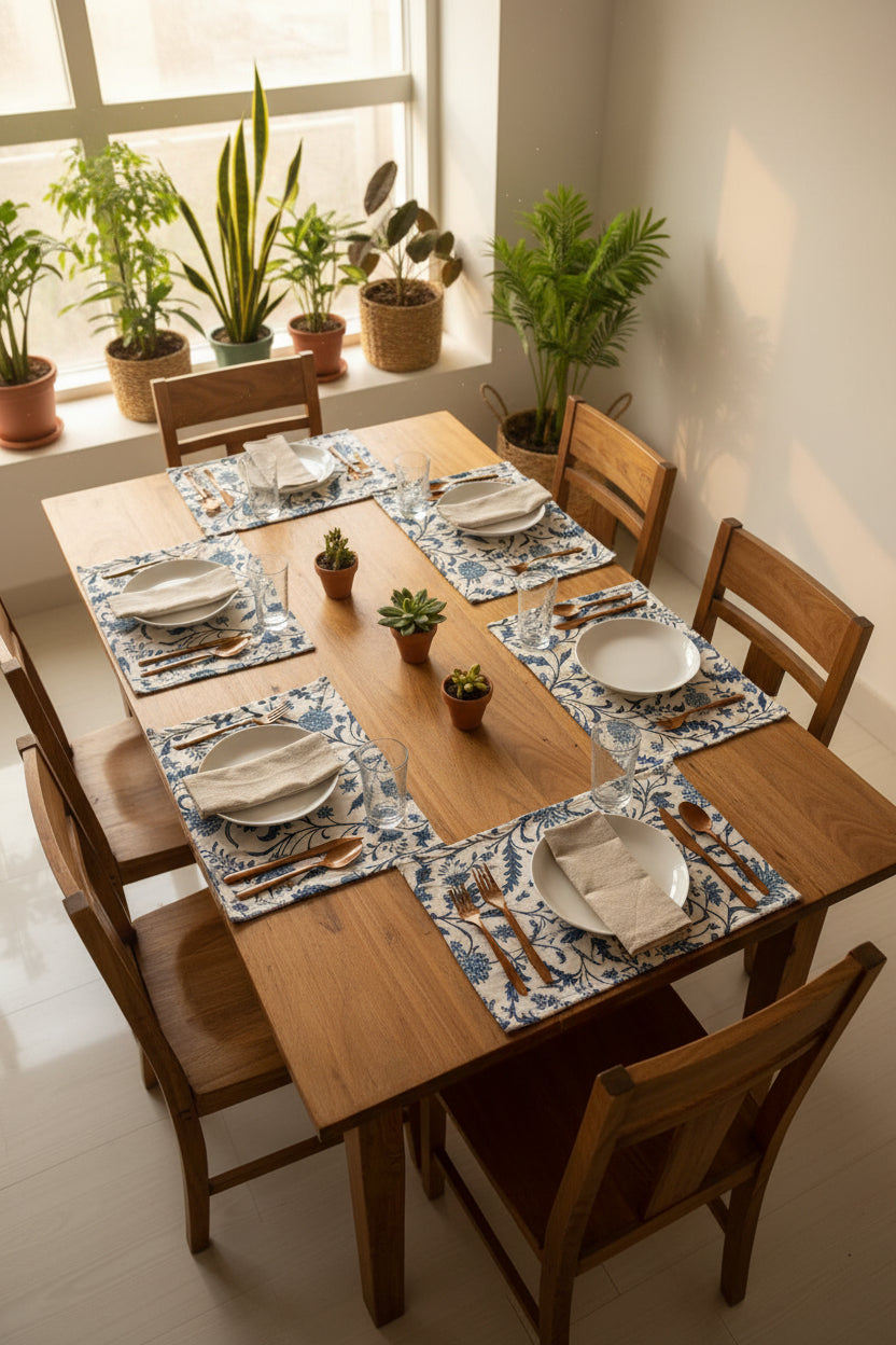 blue floral dining mats