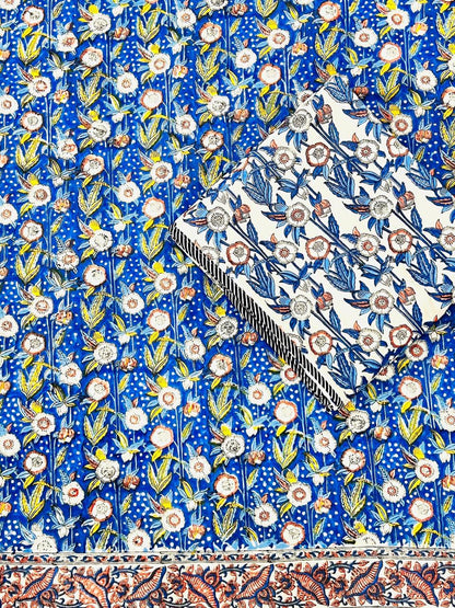 blue floral reversible cotton dohar