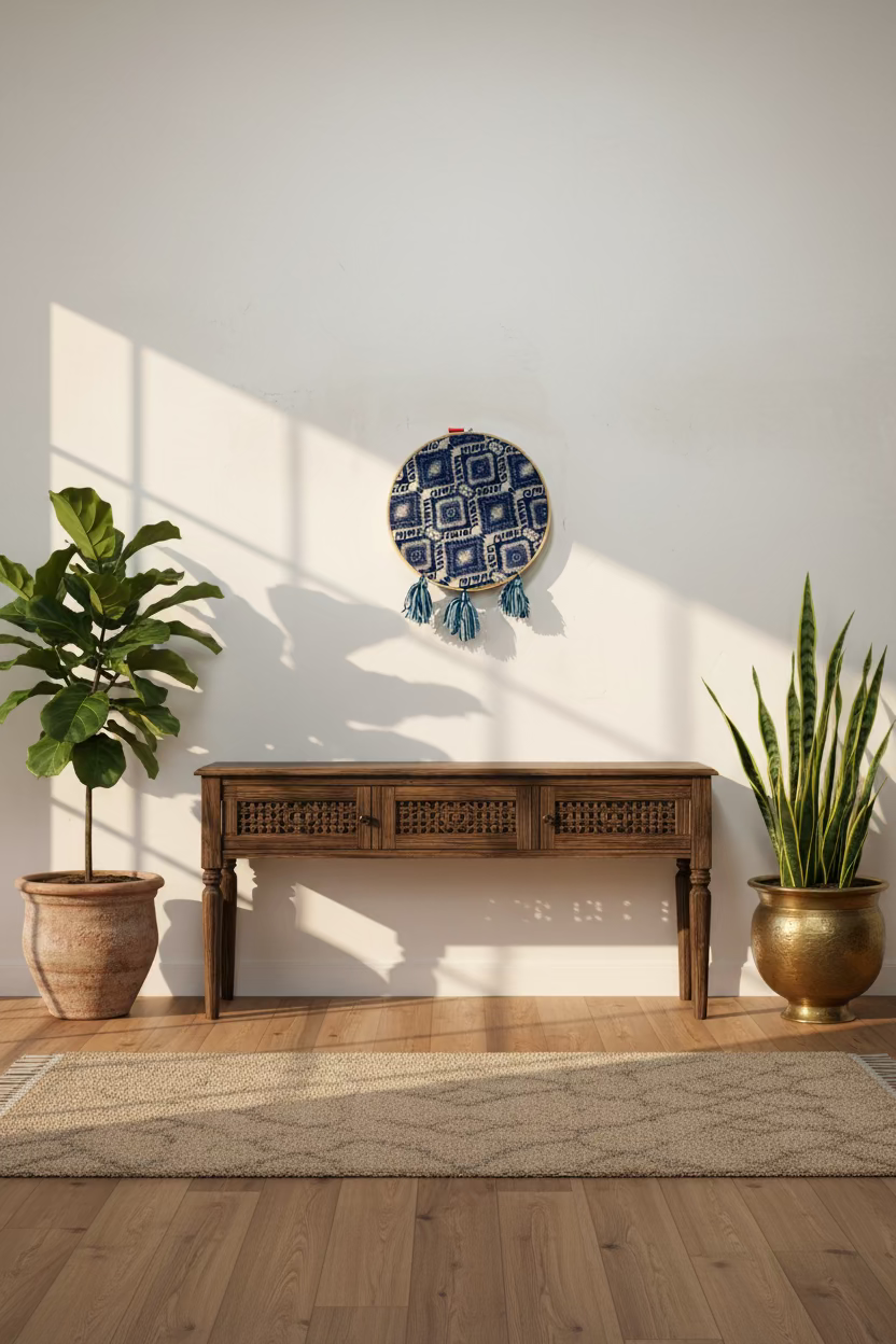 blue geometric hoop art