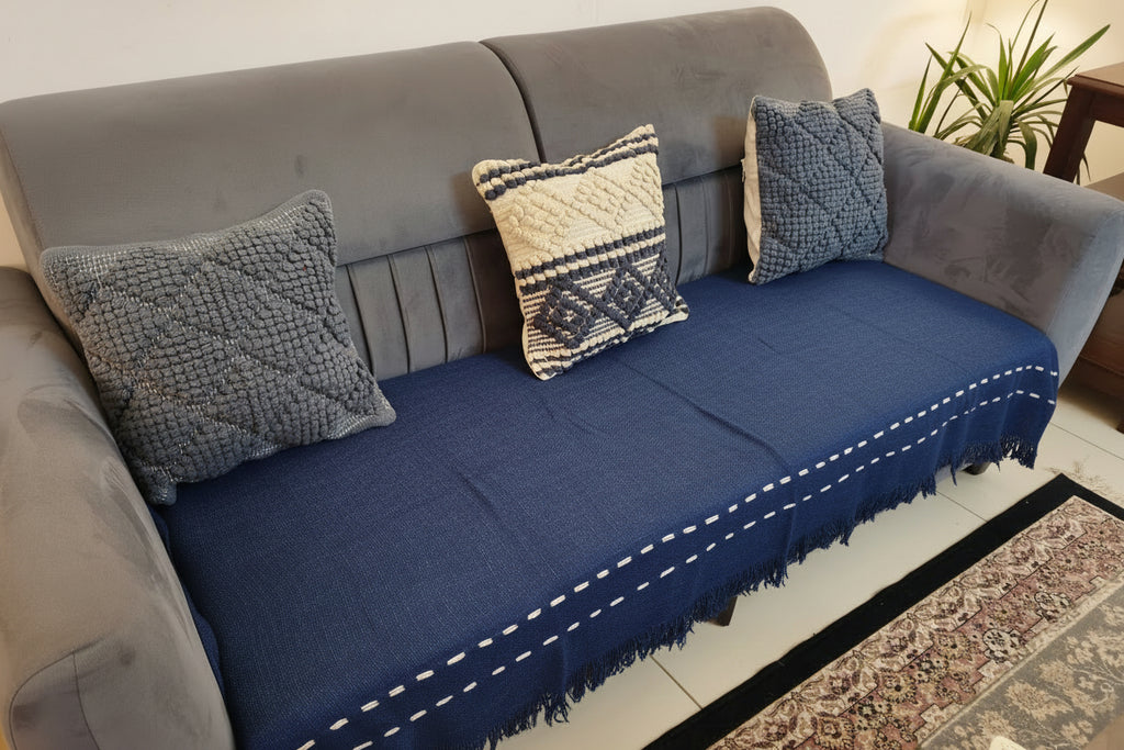 blue jute cotton sofa cover