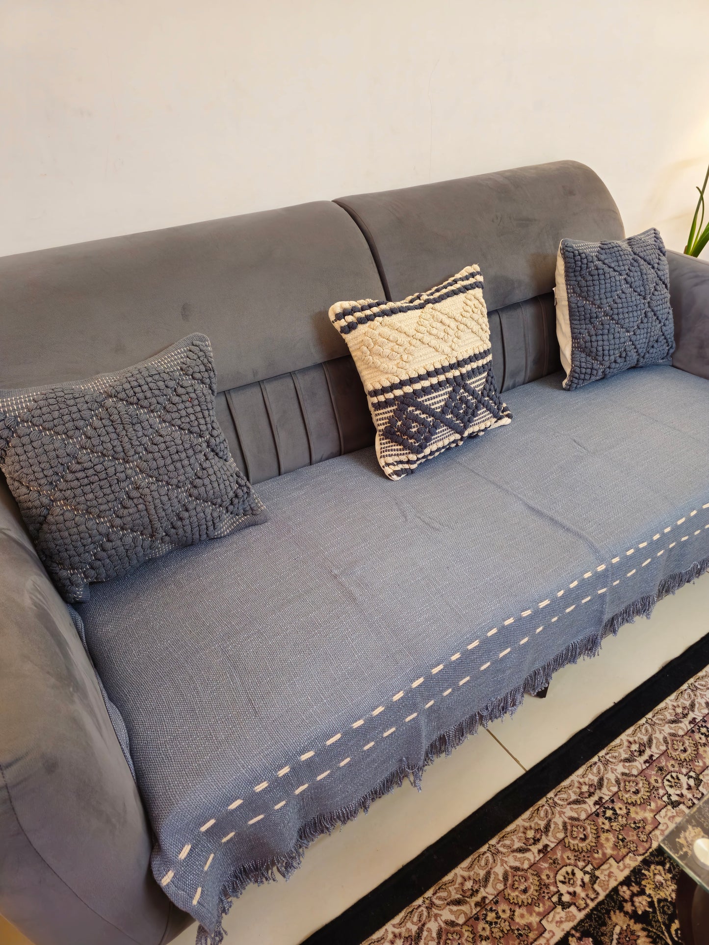 blue jute cotton sofa cover