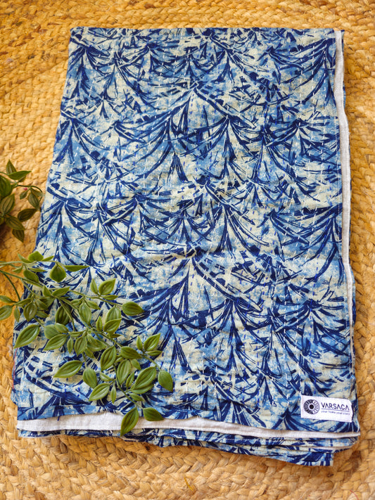blue white kantha bedcover