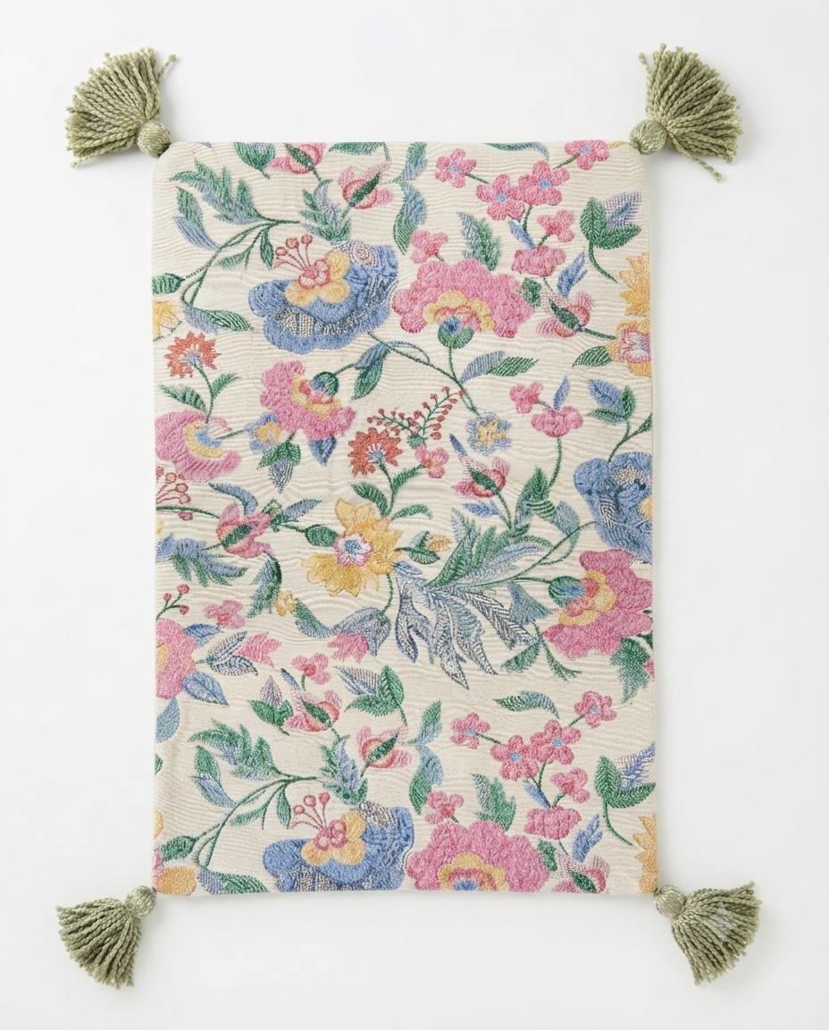 Boho Floral Cotton Cushion Cover | Tasseled Botanical Pillow Case